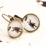 Cabochon Dangly & Stud Earrings / Natural Graphic French Man With An Umbrella / Black And White