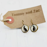 Cabochon Dangly & Stud Earrings / Natural Graphic Black Cat / Black And White