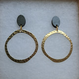 Stud earrings with brass hoop - khaki green