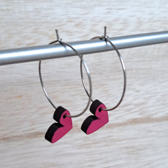 Heart hoop earrings - pink