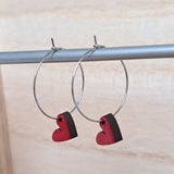 Heart hoop earrings - red