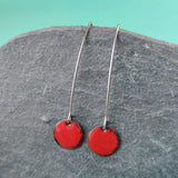 Long Drop Earrings - Circle - Cherry Red