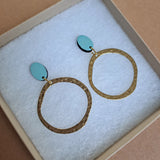 Stud earrings with brass hoop - duck egg blue