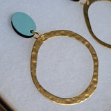 Stud earrings with brass hoop - duck egg blue