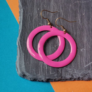 Earrings - Circle Cut Away - Bright Pink