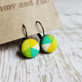 Japanese Fabric Earrings / Yellow Green Cream Triangles